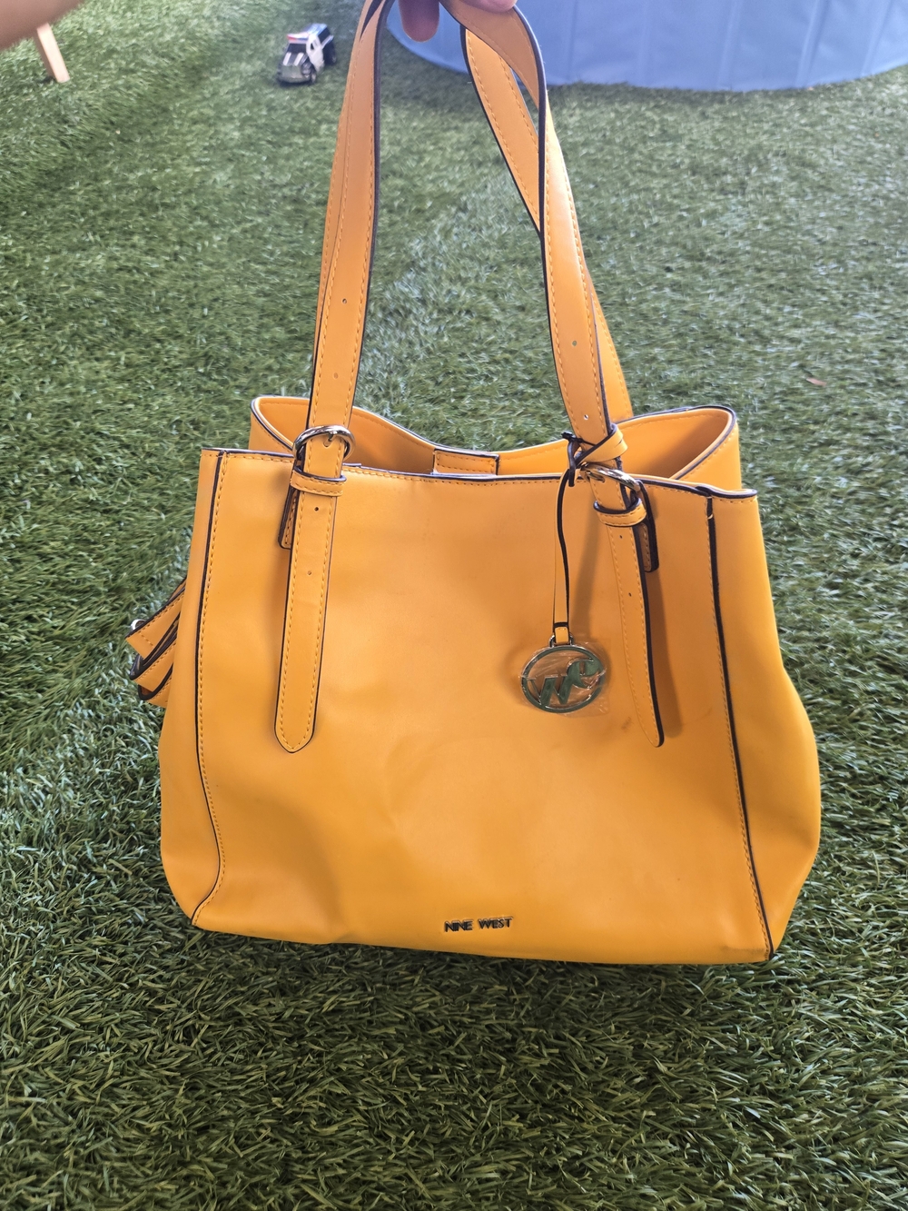 Nine West Yellow Tote Bag with Logo Charm